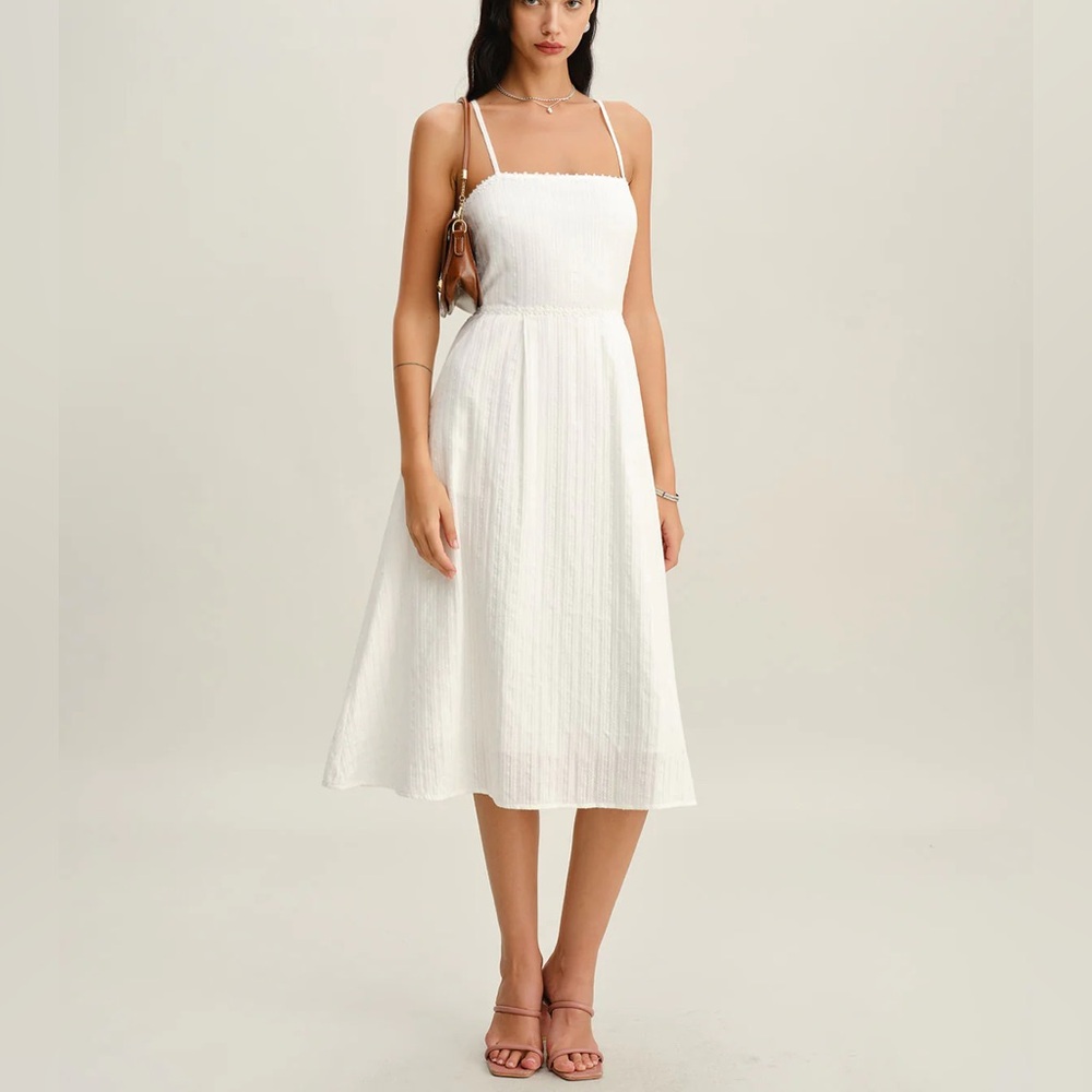 Rihoas White Pocket A-Line Slip Midi Dress - Picture 4 of 9